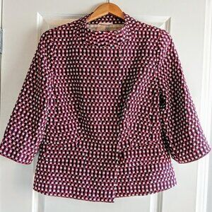 Escada Convertible Collar Metallic Check Print Peplum Blazer